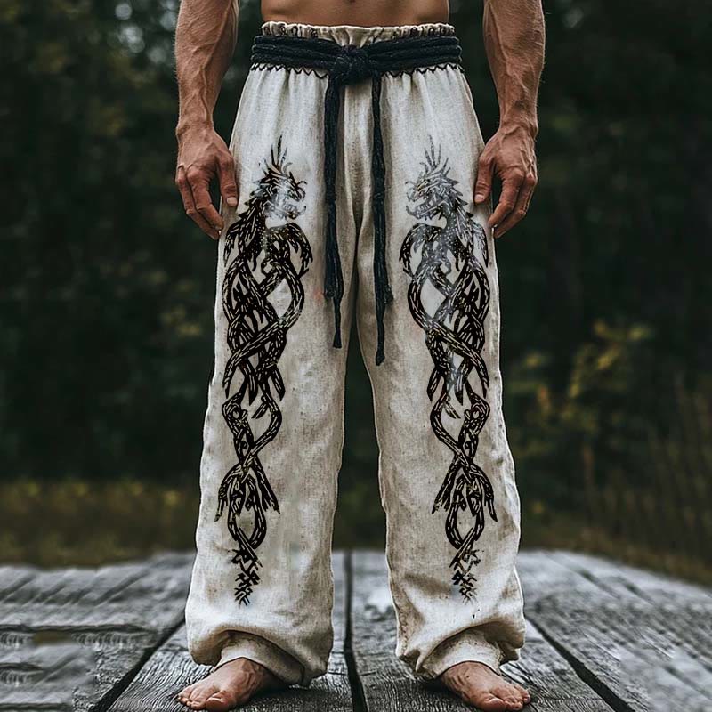 WorldNorse Viking Tribal Norse Dragon Linen Pants - US/UK/AU50，EU60 (5XL) - image 0