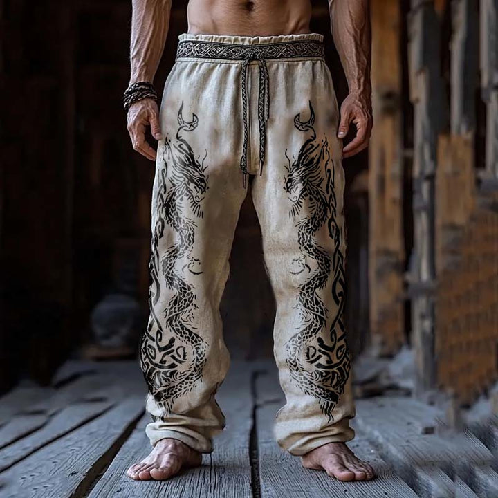 WorldNorse Mythology Norse Dragon Printed Linen Pants - US/UK/AU50，EU60 (5XL) - image 0