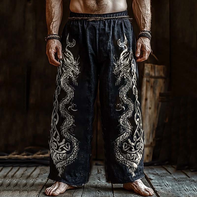 WorldNorse Mythology Norse Dragon Printed Linen Pants - image 1