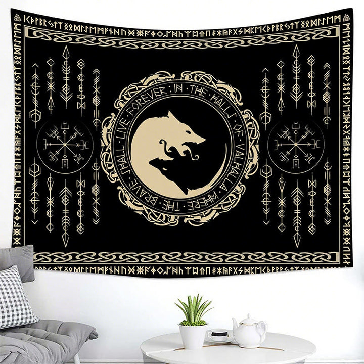 WorldNorse Mythology Wolf Vegvisir Celtic Knot Tapestry - image 1