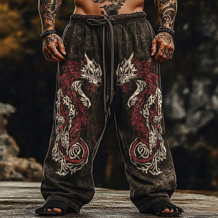 WorldNorse Viking Two Tone Norse Dragon Linen Pants - US/UK/AU50，EU60 (5XL) - image 0