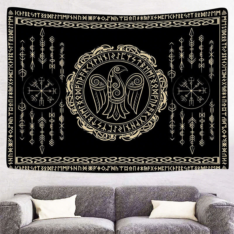 WorldNorse Raven Vegvisir Rune Pattern Tapestry - image 1