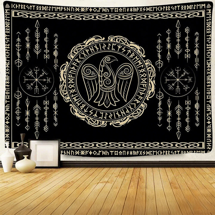 WorldNorse Raven Vegvisir Rune Pattern Tapestry - image 4