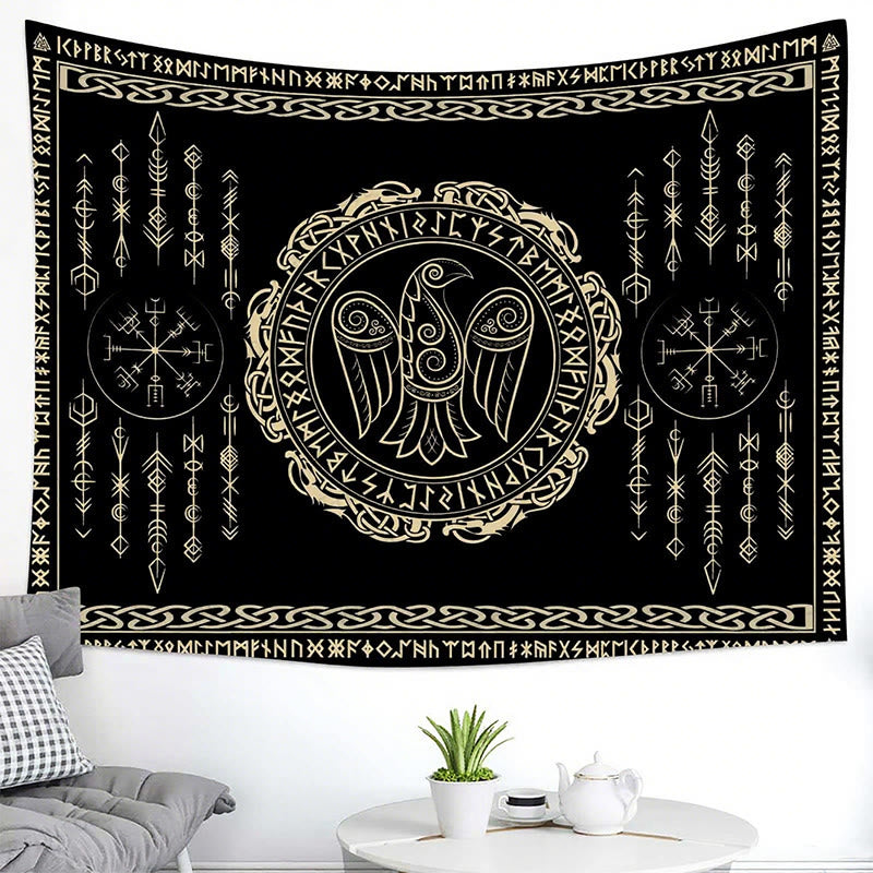 WorldNorse Raven Vegvisir Rune Pattern Tapestry - image 3