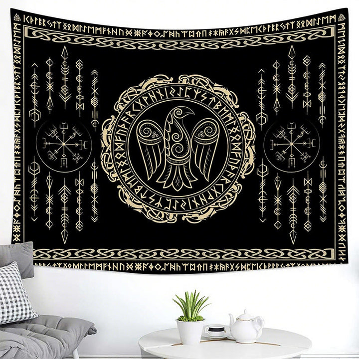 WorldNorse Raven Vegvisir Rune Pattern Tapestry - image 3