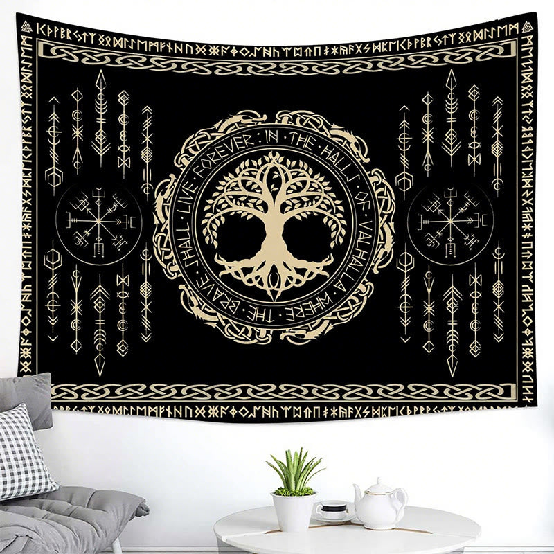WorldNorse Tree Of Life Vegvisir Tapestry - image 1
