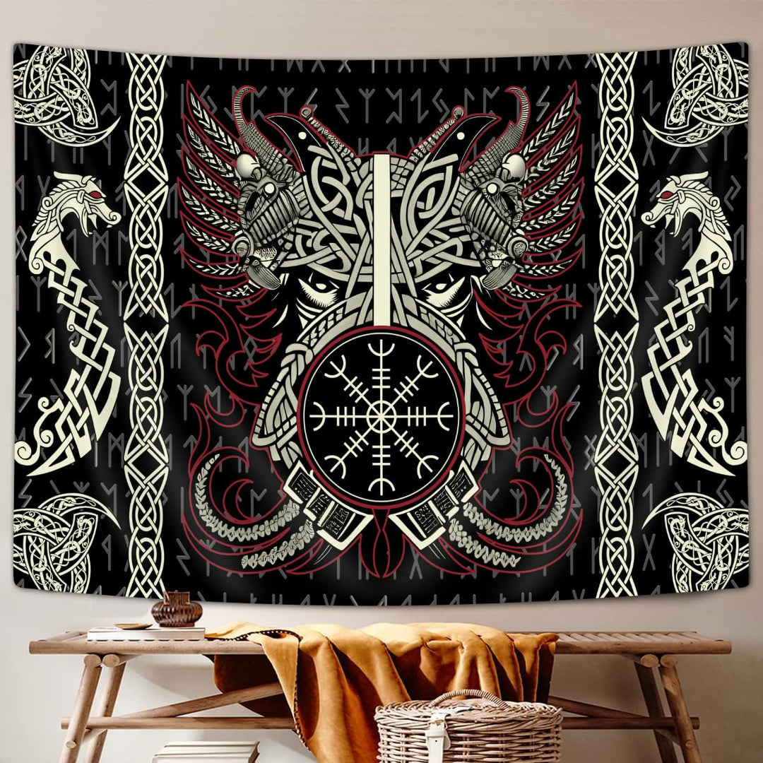 WorldNorse Dragon Helm Of Awe Triple Horn Of Odin Tapestry - Norse Dragon - 180X320cm - image 0