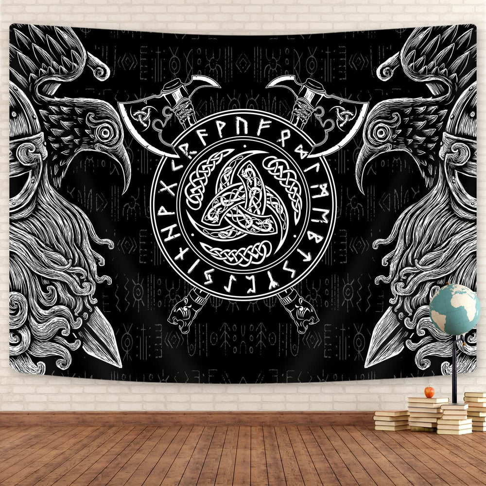 WorldNorse Viking Axe Raven Triple Horn Of Odin Tapestry - image 1