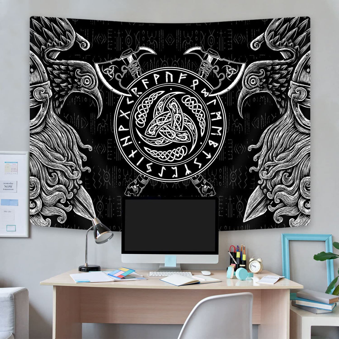 WorldNorse Viking Axe Raven Triple Horn Of Odin Tapestry - image 2