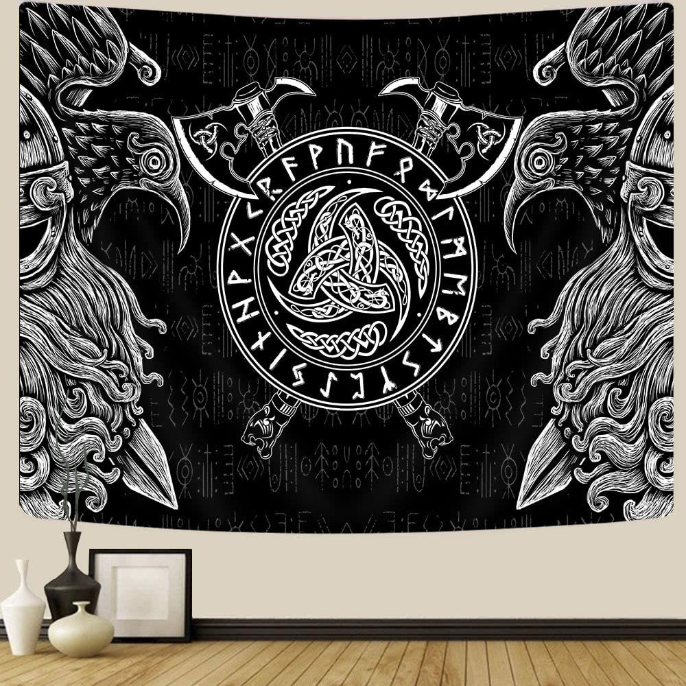 WorldNorse Viking Axe Raven Triple Horn Of Odin Tapestry - Raven - 180X320cm - image 0