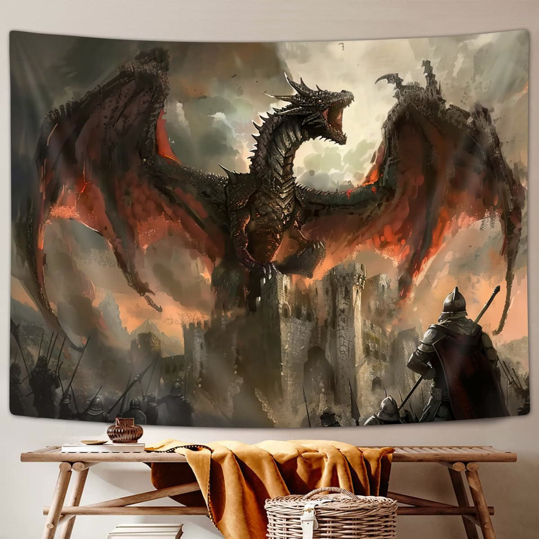 WorldNorse Medieval Fantasy Castle Dragon Tapestry - Norse Dragon - 180X320cm - image 0