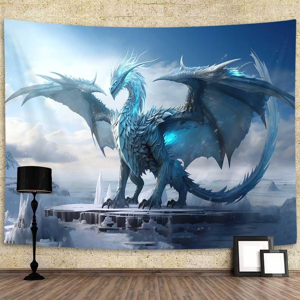 WorldNorse Majestic Ice Dragon Snow Regions Tapestry - Norse Dragon # Snow Scene - 180X320cm - image 0