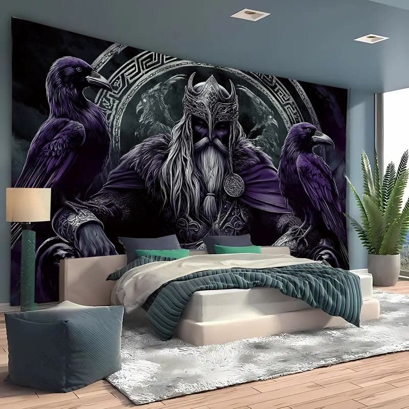 WorldNorse Gothic Purple Ravens Knight Tapestry - image 2