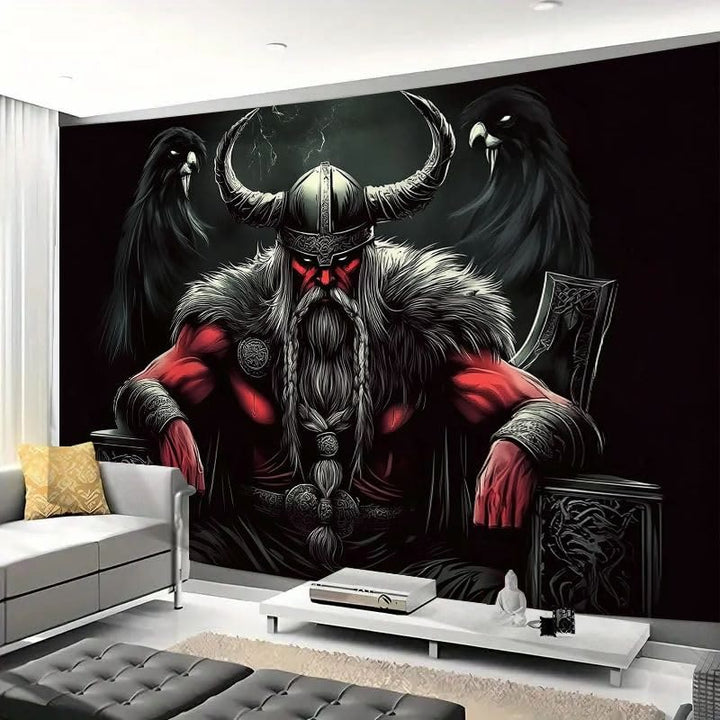 WorldNorse Dark Ravens Horned Helmet Viking Chieftain Tapestry - image 3