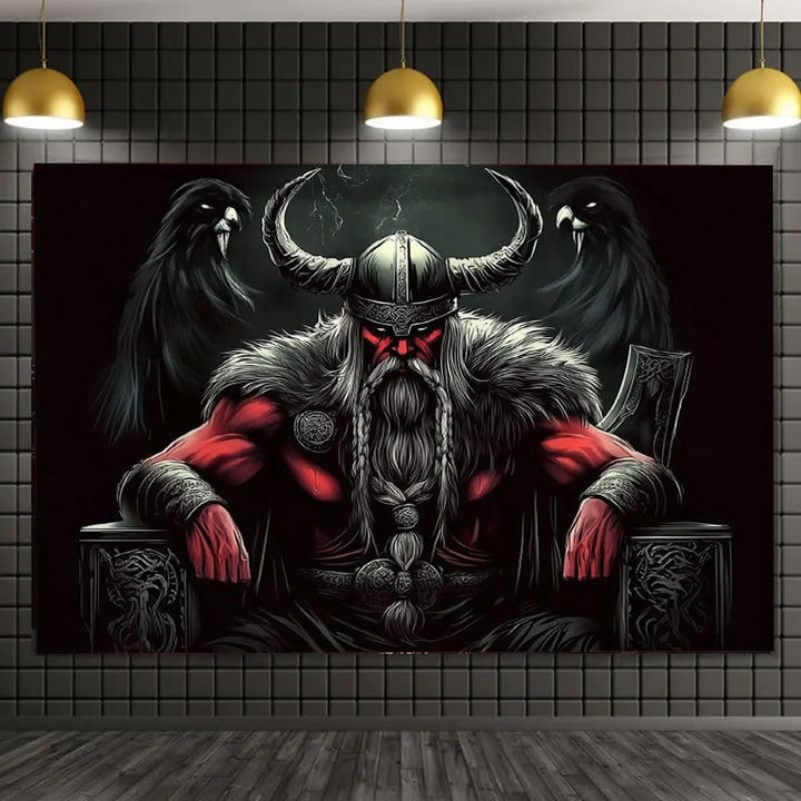 WorldNorse Dark Ravens Horned Helmet Viking Chieftain Tapestry - image 2