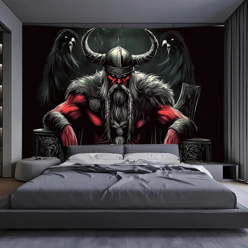 WorldNorse Dark Ravens Horned Helmet Viking Chieftain Tapestry - image 4