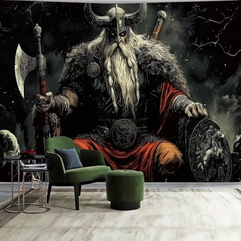 WorldNorse Norse Weapon Warrior Holding A Shield Tapestry - Viking Axe - 180X320cm - image 0