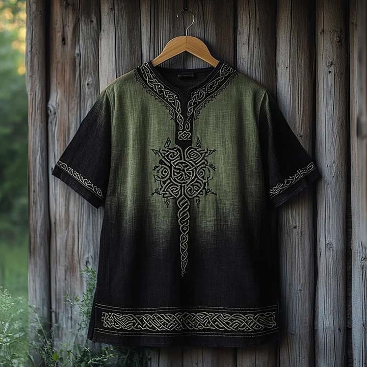 WorldNorse Viking Celtic Knot Printed Gradient Linen V-neck T Shirt - Green & Black - US/UK/AU50，EU60 (5XL) - image 3
