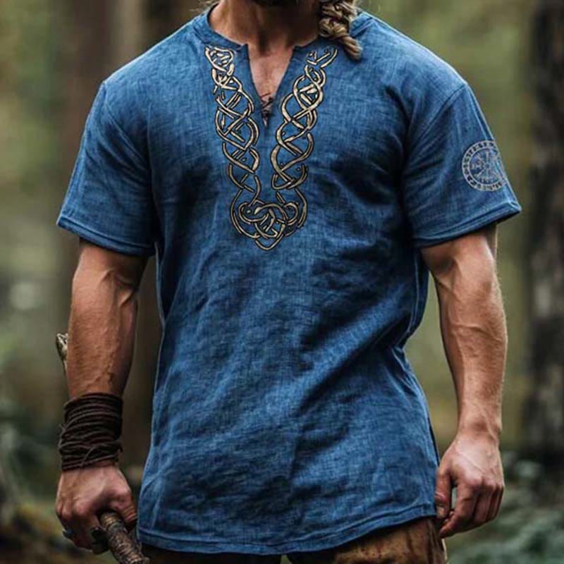 WorldNorse Viking Vintage Vegvisir Celtic Knot Linen V-neck Shirt - image 0