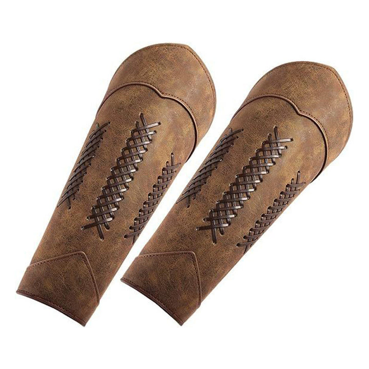 WorldNorse Punk Adjustable Buckle Leather Arm Bracers - Brown - image 0