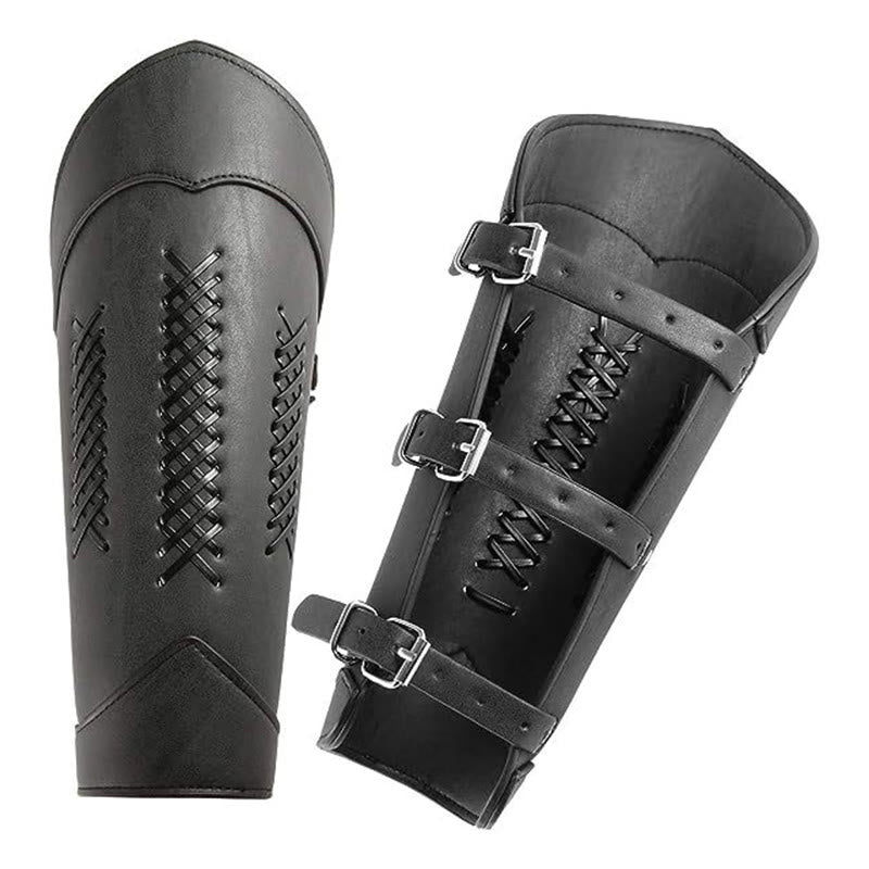 WorldNorse Punk Adjustable Buckle Leather Arm Bracers - Black - image 3