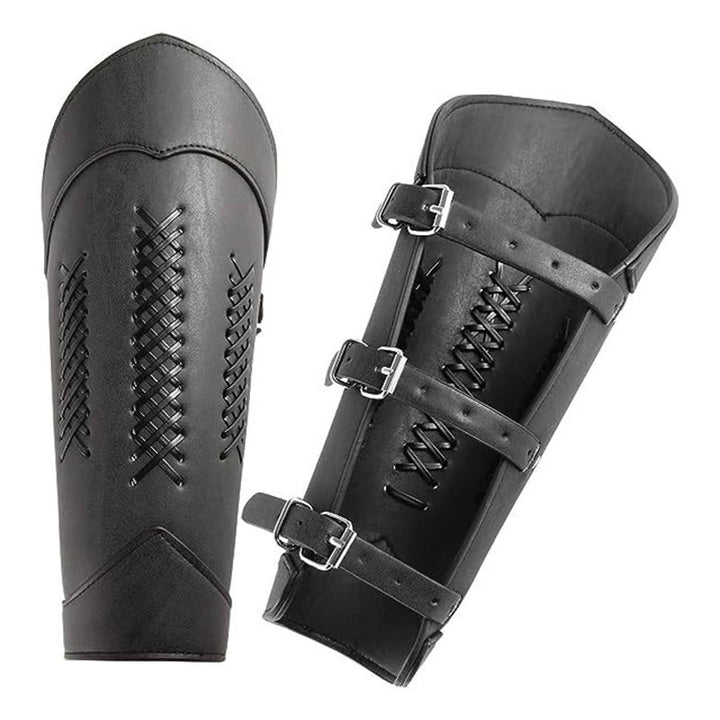WorldNorse Punk Adjustable Buckle Leather Arm Bracers - Black - image 3