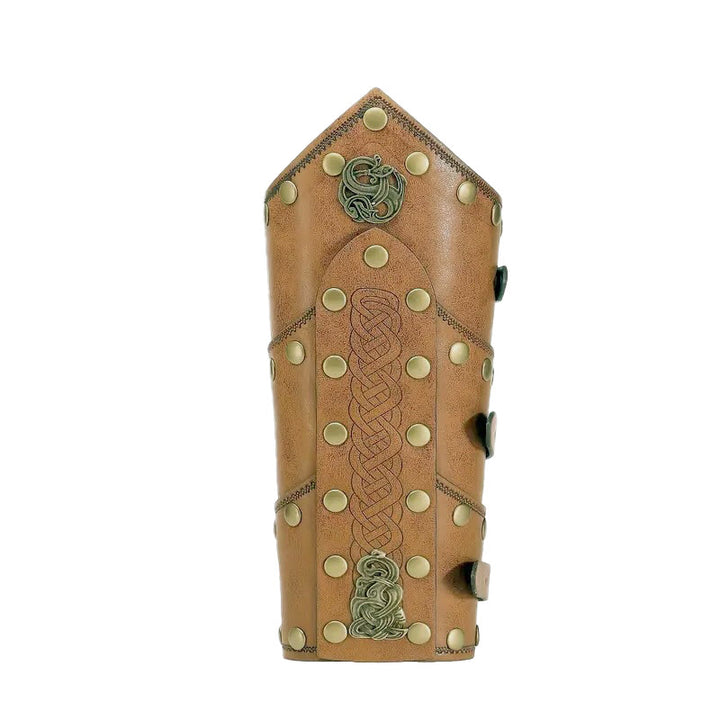WorldNorse Celtic Knot Rivets Metal Accessories Arm Bracers - Without Fur - Brown - image 5