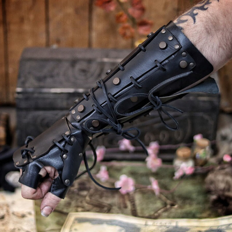 WorldNorse Rivets Lace Up Finger Covering Arm Bracers - image 4