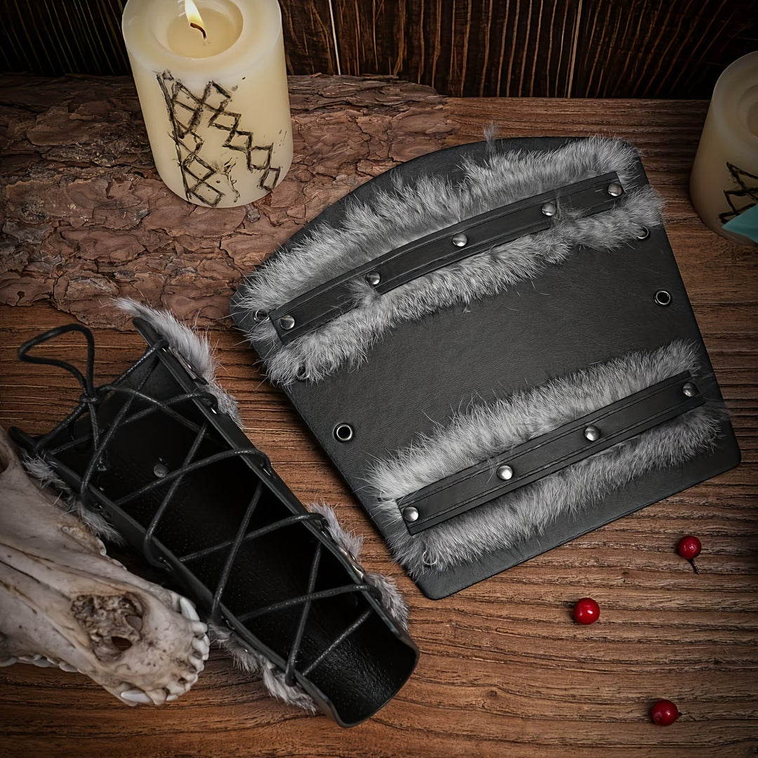 WorldNorse Medieval Knight Fur Trim Leather Arm Bracers - image 5