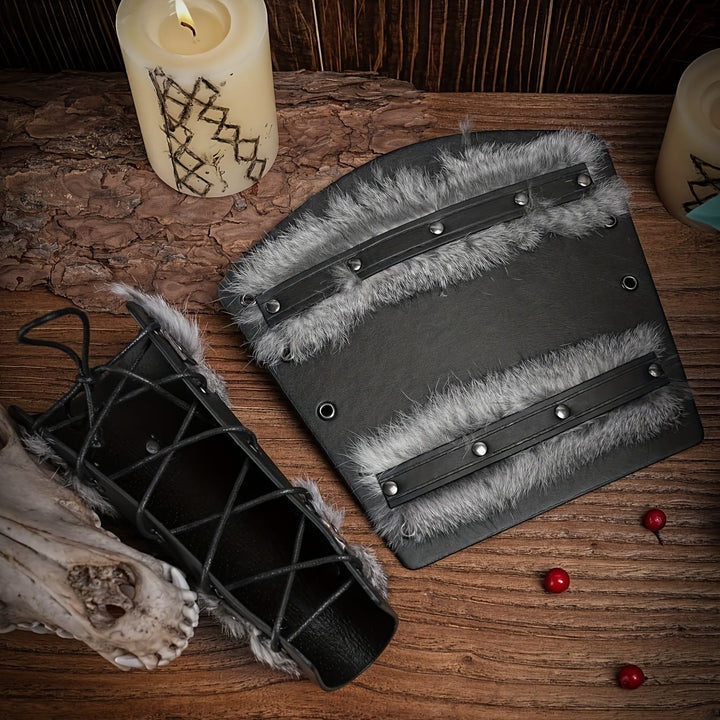 WorldNorse Medieval Knight Fur Trim Leather Arm Bracers - image 5