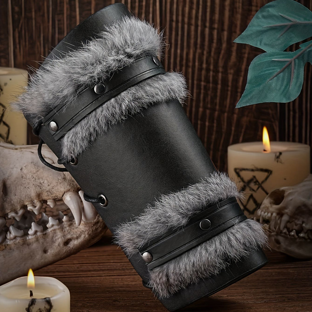 WorldNorse Medieval Knight Fur Trim Leather Arm Bracers - image 4