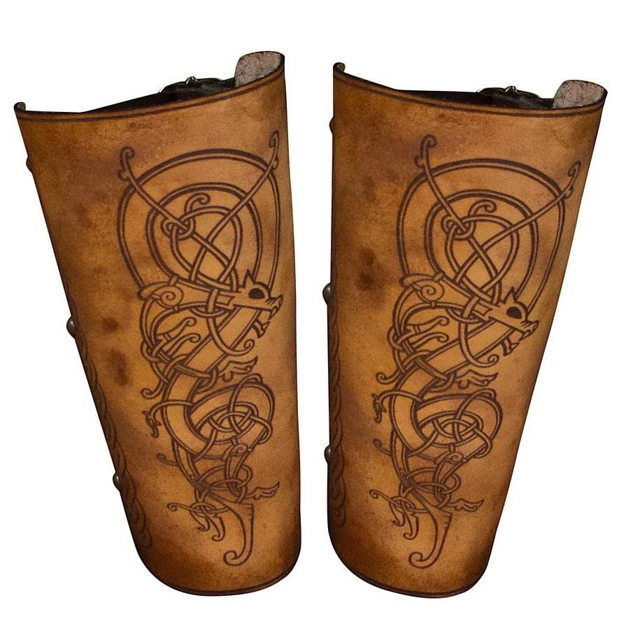 WorldNorse Nordic Dragon Celtic Knot Leather Arm Bracers - Brown - image 0
