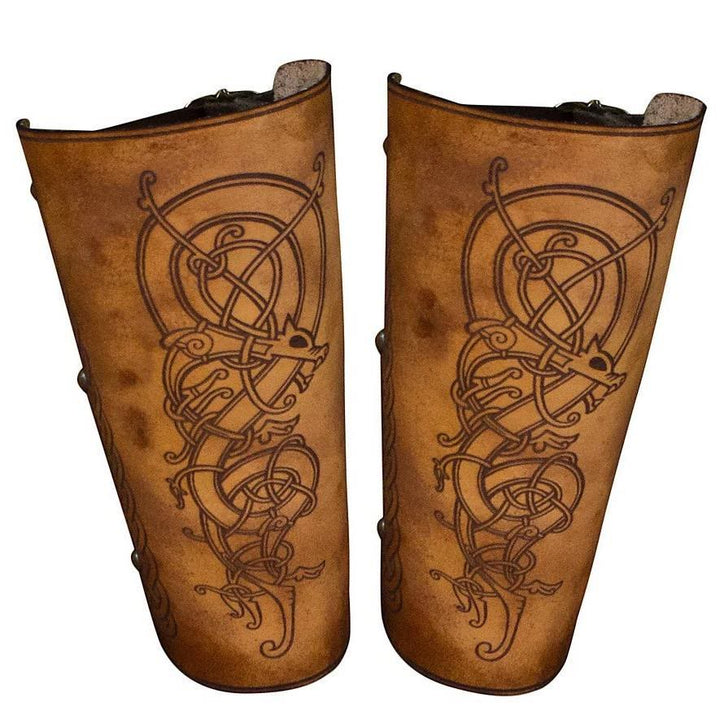 WorldNorse Nordic Dragon Celtic Knot Leather Arm Bracers - Brown - image 0