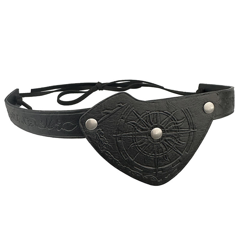 WorldNorse Viking Compass Embossed Leather Eye Patch - Black - image 0