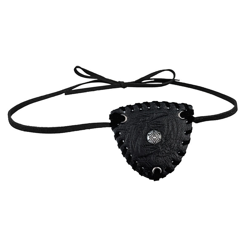 WorldNorse Vintage Flower Bird Pattern Tie On Cord Eye Patch - Black - image 0