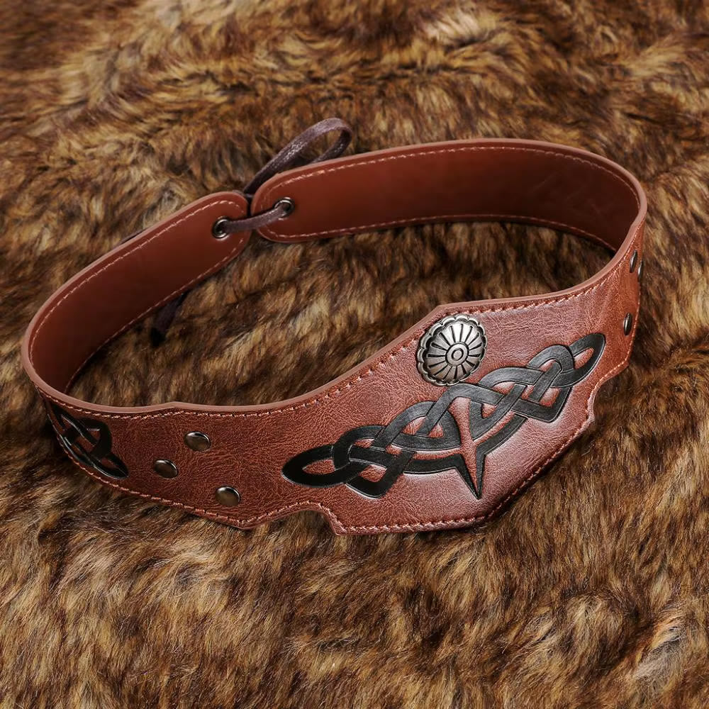 WorldNorse Medieval Renaissance Celtic Knot Leather Headband - Brown - image 2