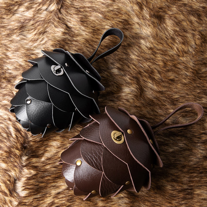 WorldNorse Artistic Acorn Shaped Leather Petal Decorated Pouch Bag - image 0