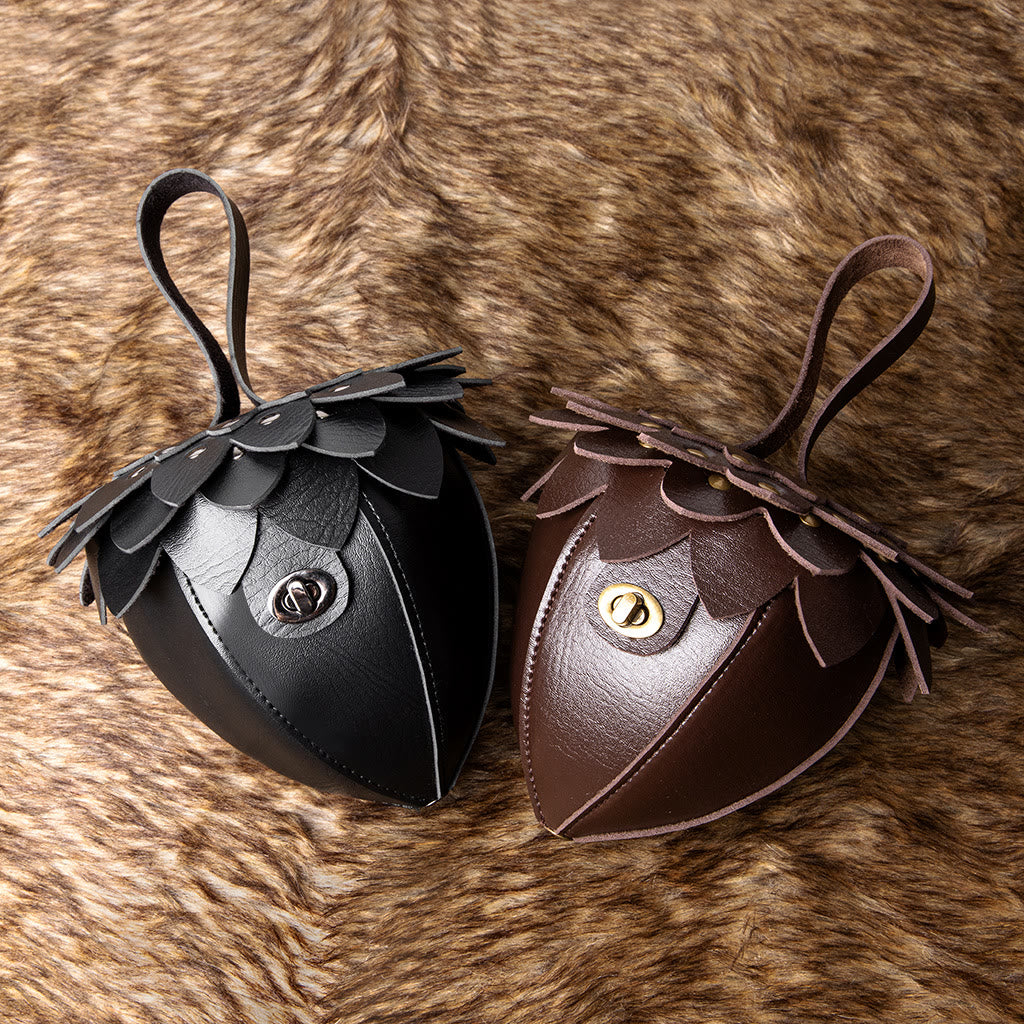 WorldNorse Artistic Acorn Shaped Leather Petal Decorated Pouch Bag - image 5