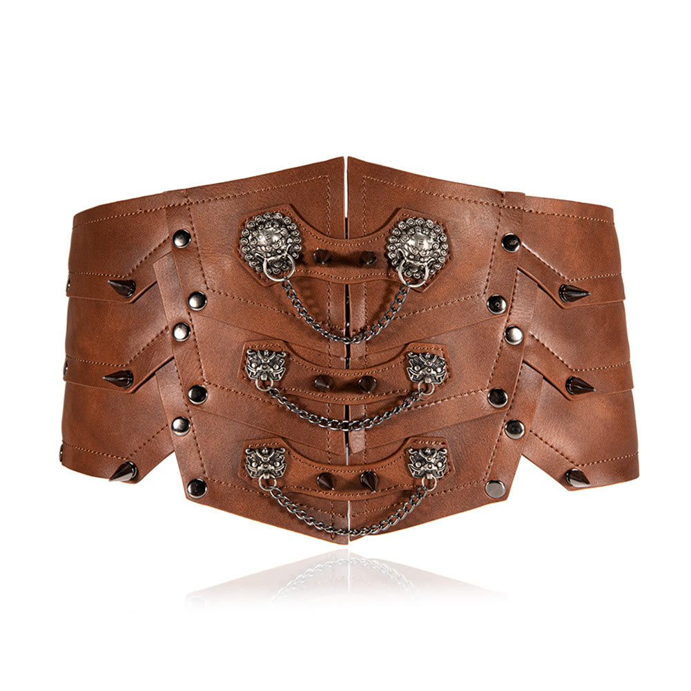 WorldNorse Women Dangling Chain Spike Lace Up Waistband - Brown - image 0