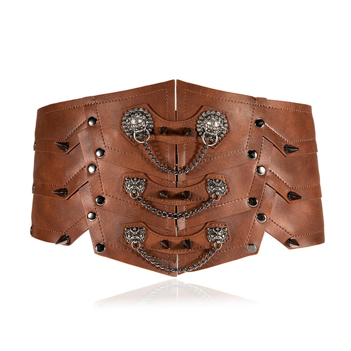 WorldNorse Women Dangling Chain Spike Lace Up Waistband - Brown - image 0