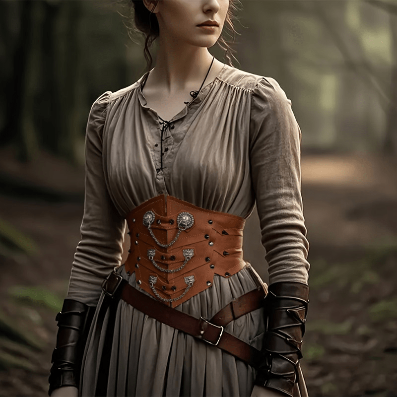 WorldNorse Women Dangling Chain Spike Lace Up Waistband - image 5