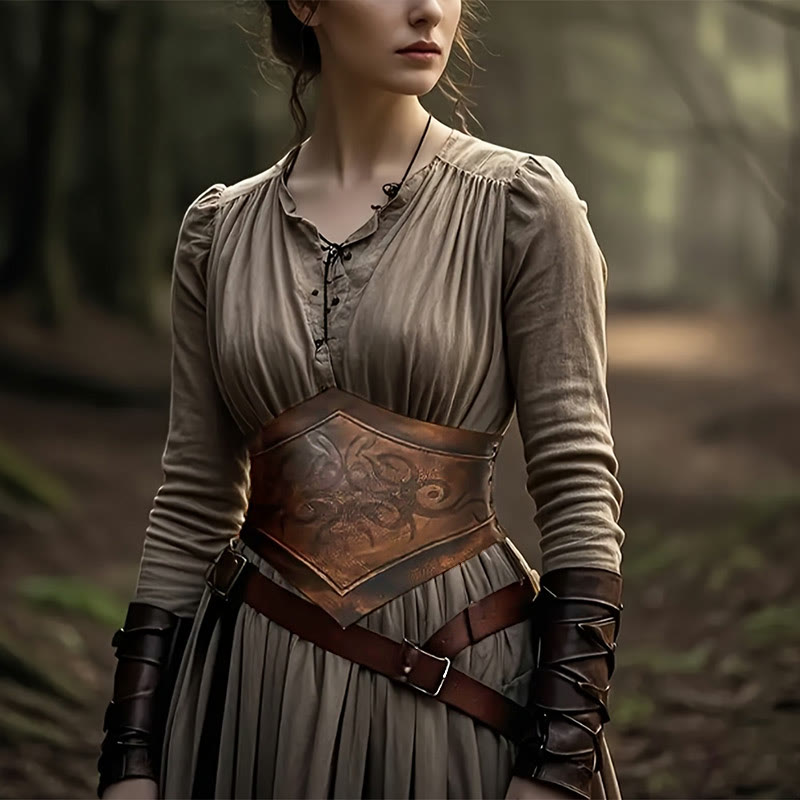 WorldNorse Tooled Imitation Leather Embossed Corset Waistband - Brown - image 0