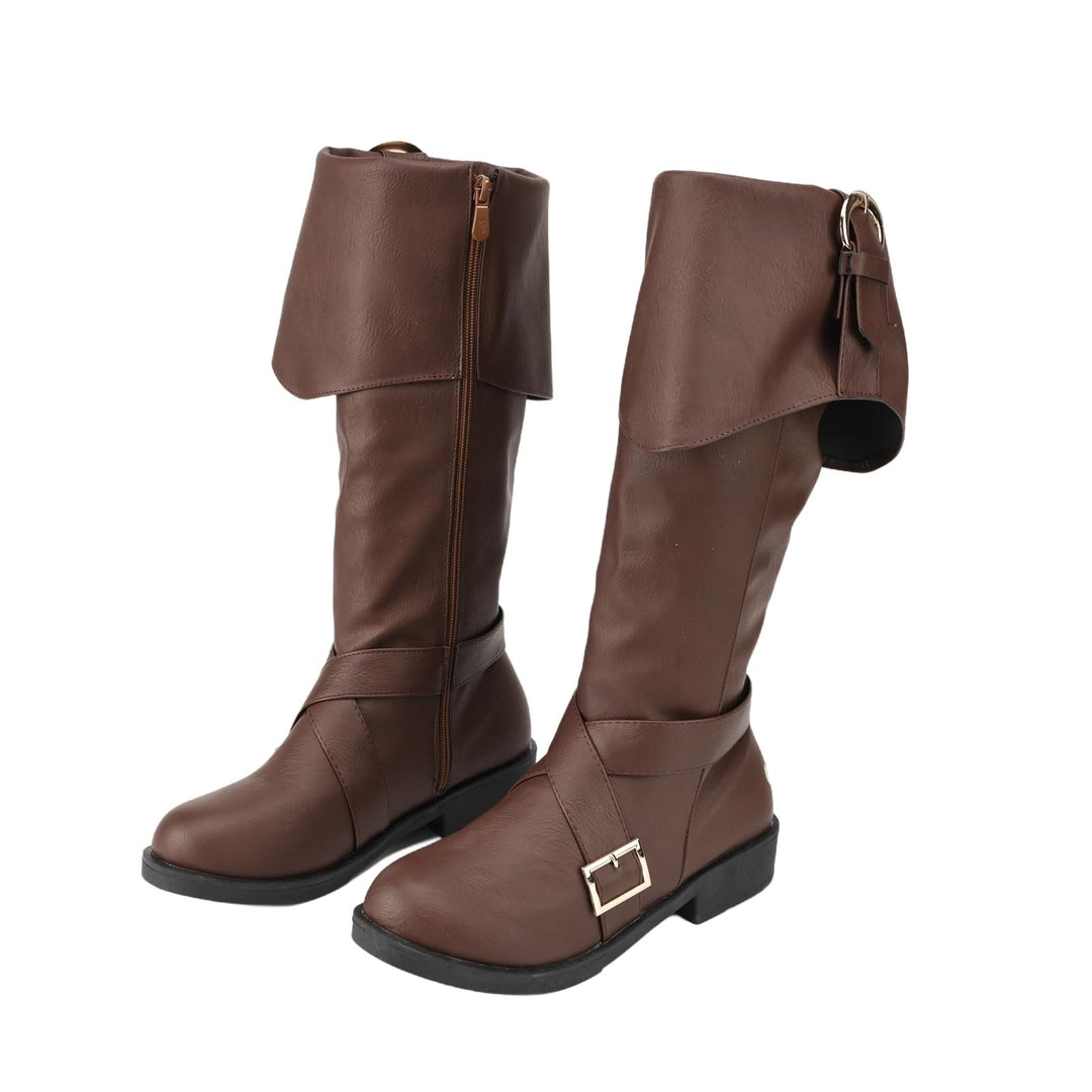 WorldNorse Stylish Buckle Fold Down Boots - Light Brown - US 13 - image 2