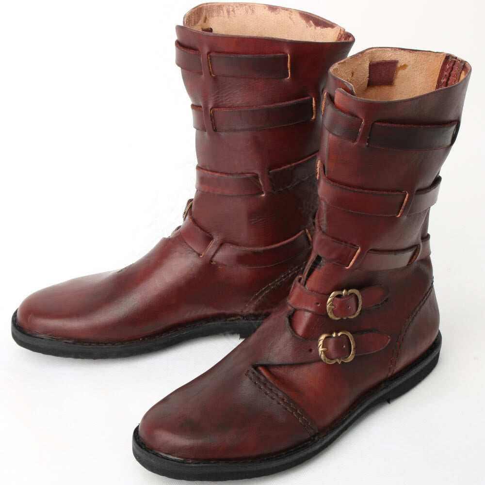 WorldNorse Handmade Leather Buckle Strap Boots - Reddish Brown - US 13 - image 4