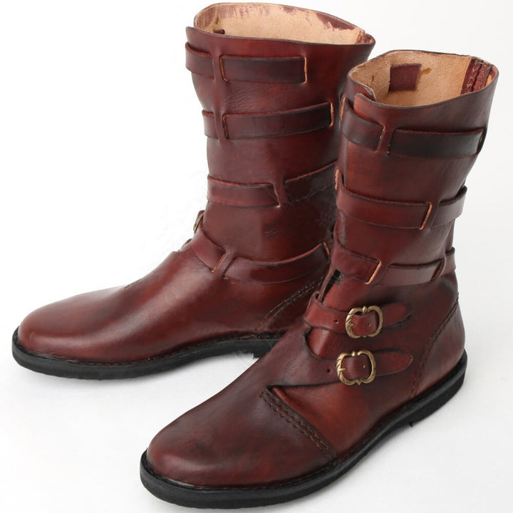 WorldNorse Handmade Leather Buckle Strap Boots - Reddish Brown - US 13 - image 4