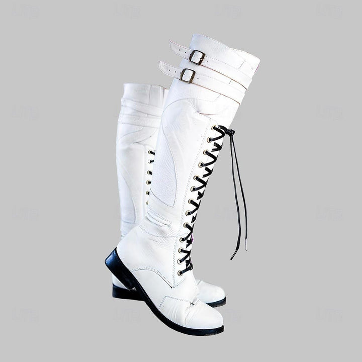 WorldNorse Rugged Buckled Lace Up Tall Boots - White - 48 - image 3