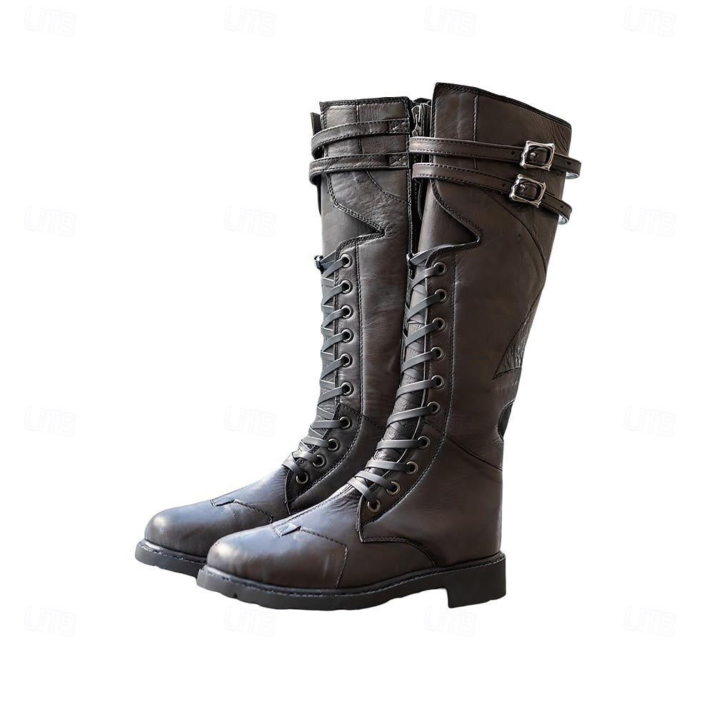WorldNorse Rugged Buckled Lace Up Tall Boots - Dark Brown - 49 - image 5