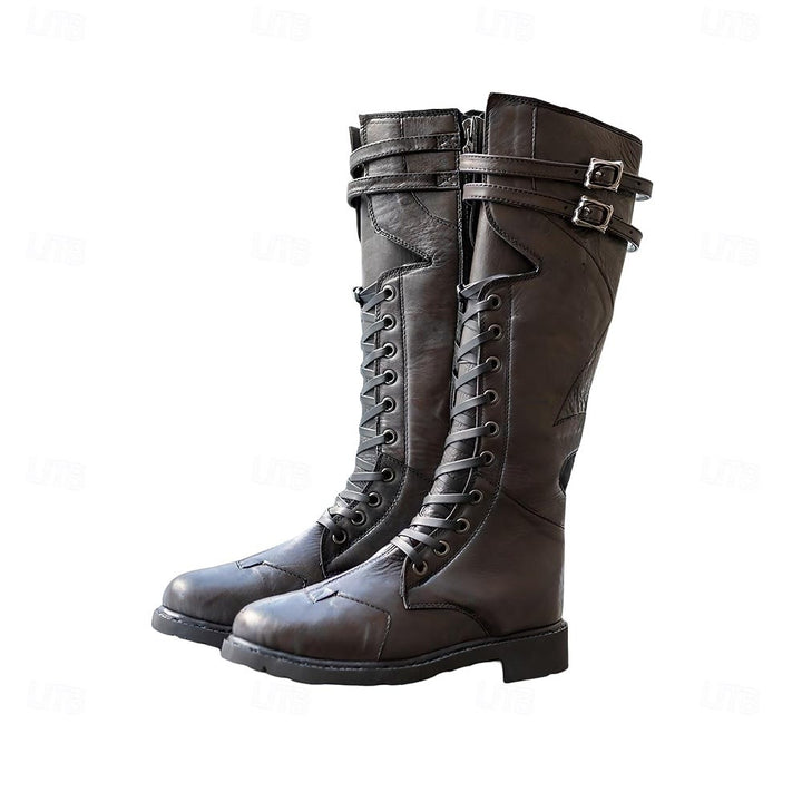 WorldNorse Rugged Buckled Lace Up Tall Boots - Dark Brown - 48 - image 5