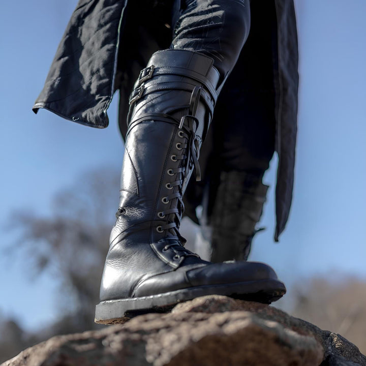 WorldNorse Rugged Buckled Lace Up Tall Boots - Black - 48 - image 2