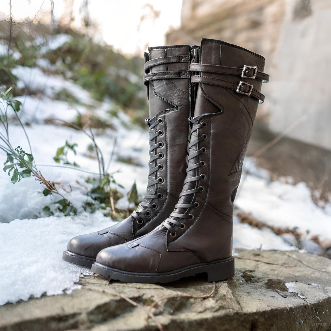 WorldNorse Rugged Buckled Lace Up Tall Boots - image 6